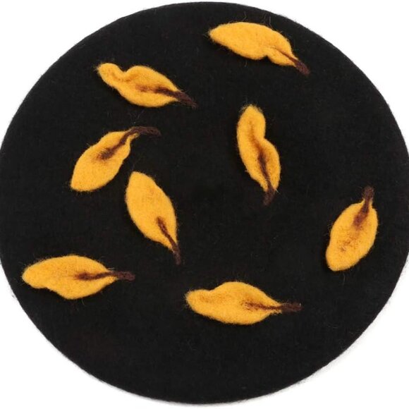 Casual Wool Beret Hat Needle Felt Dandelion Beanies Handmade Cap for Women Winte